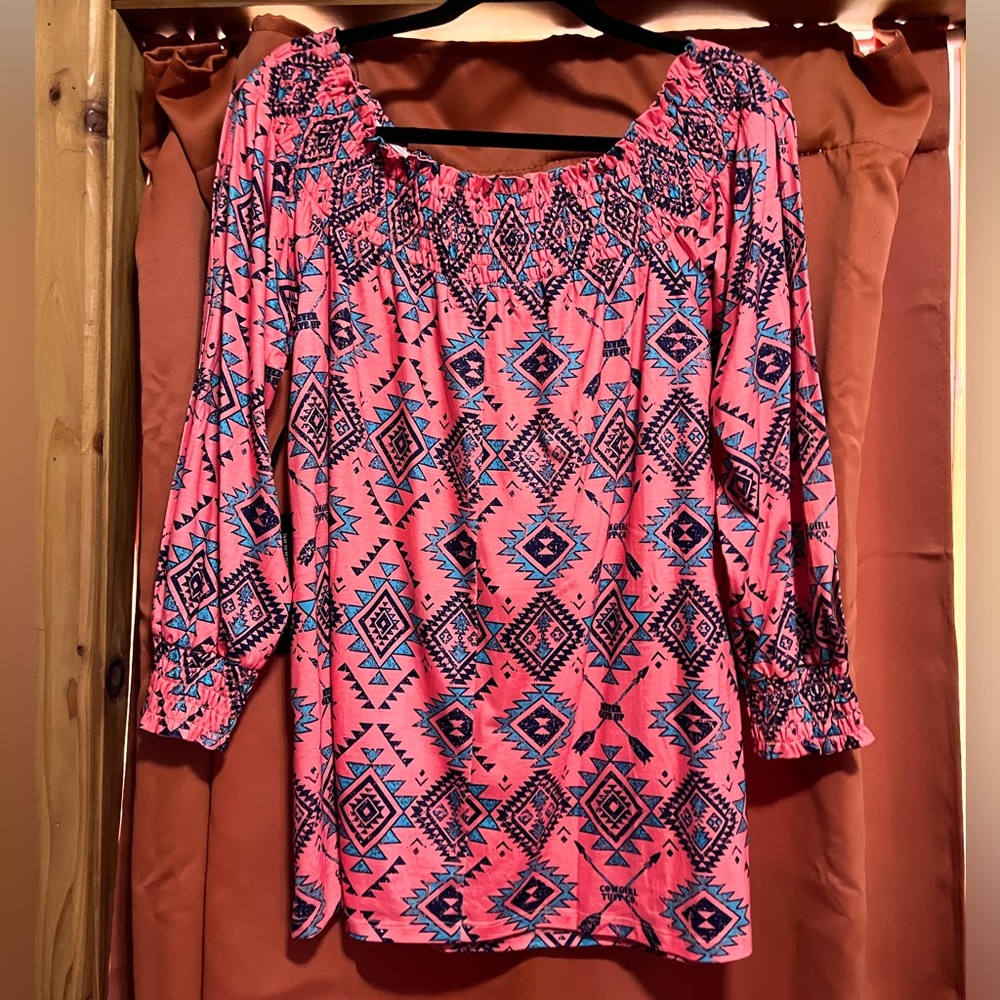 Cowgirl Tuff Coral Off the Shoulder / Slit (open) Sleeves Blouses